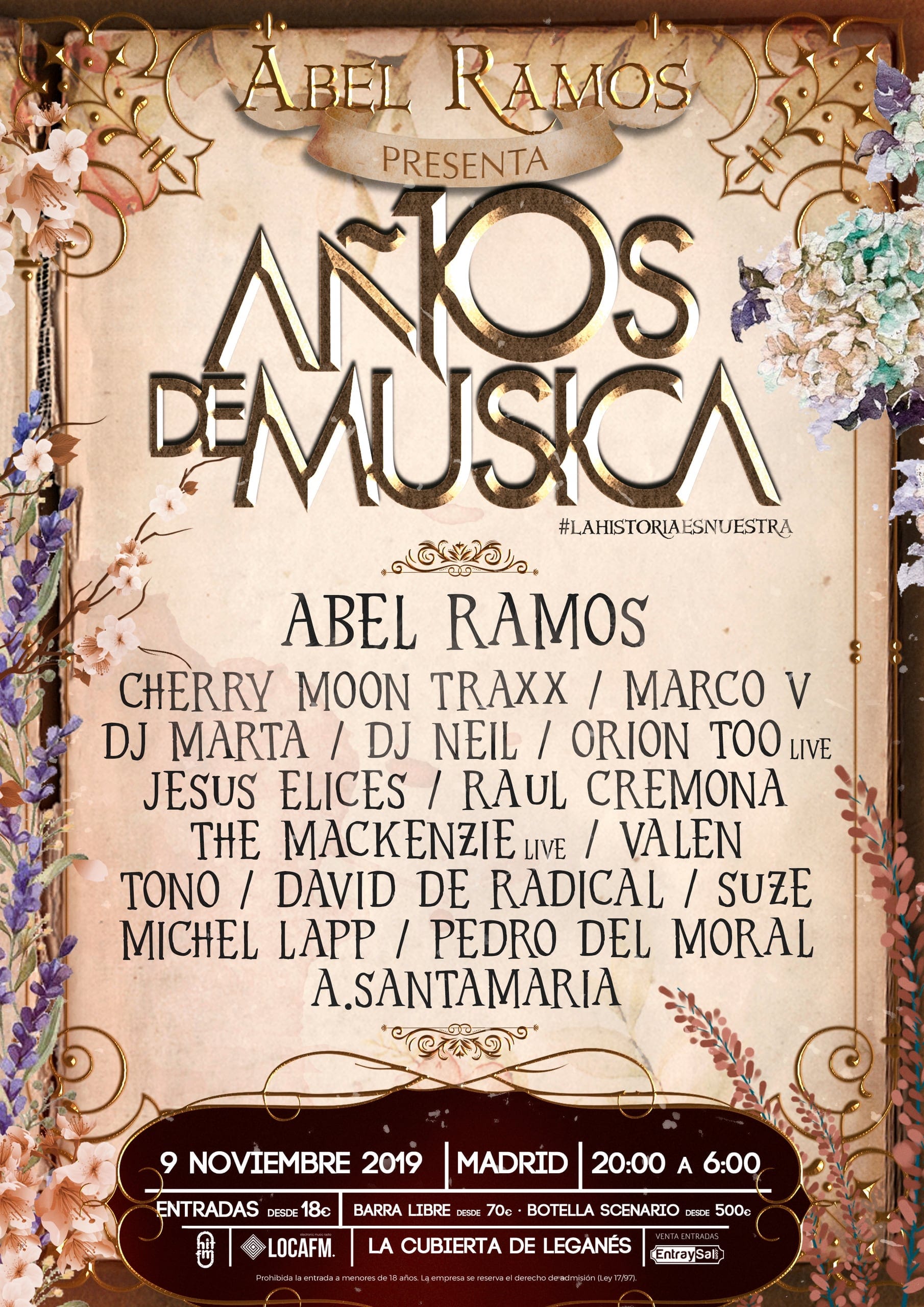 Cartel de «10 años de Música by Abel Ramos»