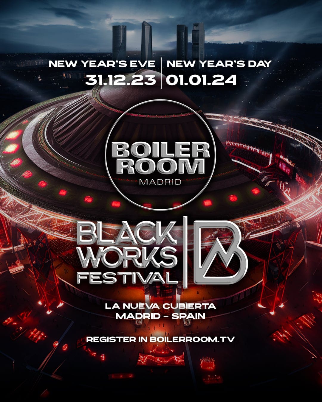 Cartel de «Blackworks x Boiler Room · Nochevieja y Año Nuevo»