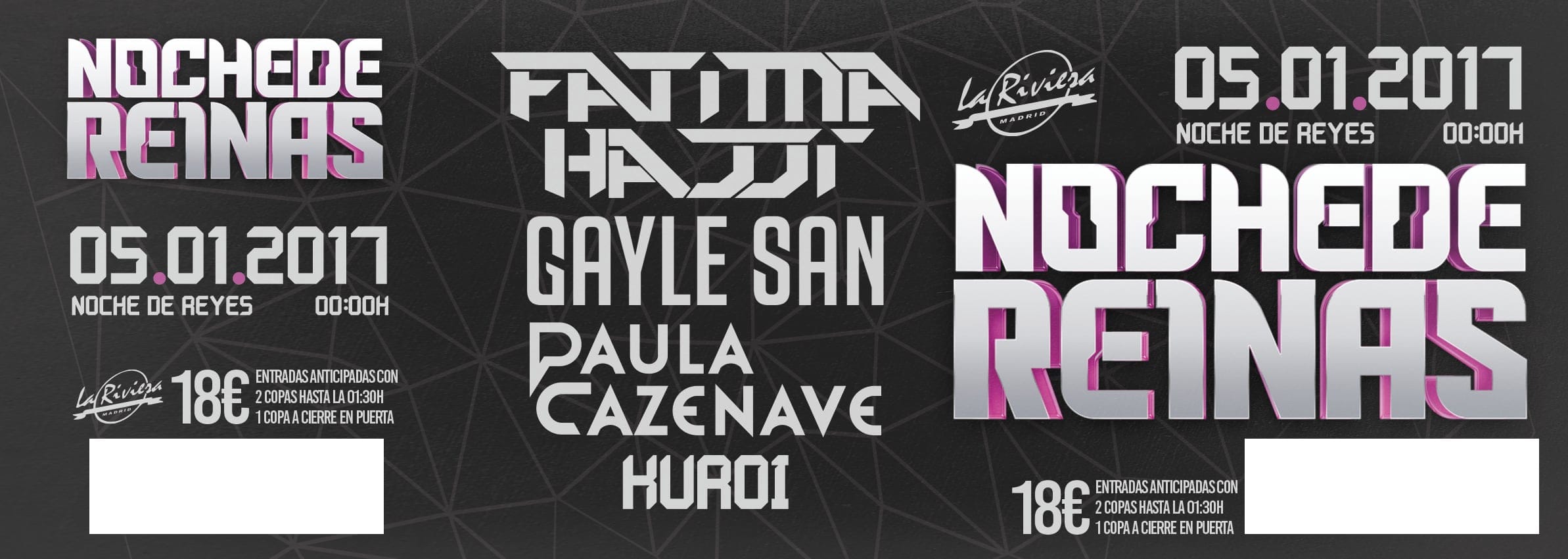 Flyer horizontal de «Noche de Reinas»